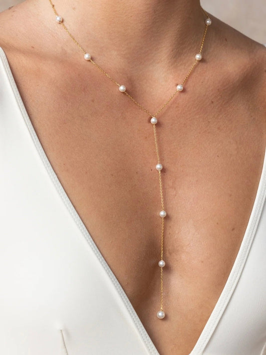 Y Shape Dainty Pearl Necklace - DORATA Jewellery