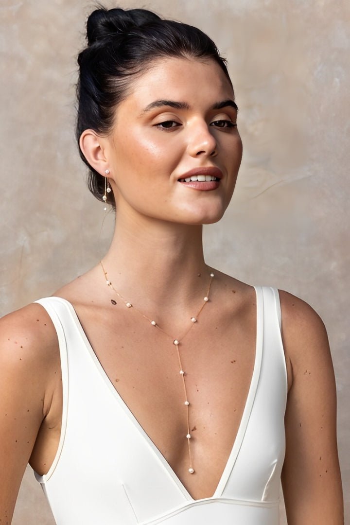 Y Shape Dainty Pearl Necklace - DORATA Jewellery