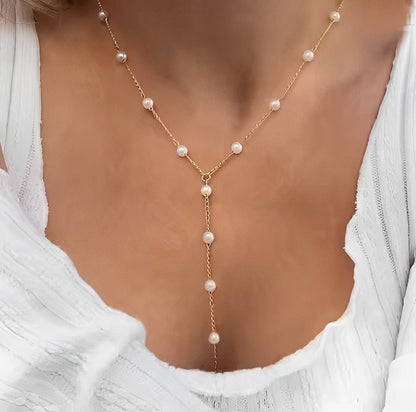 Y Shape Dainty Pearl Necklace - DORATA Jewellery